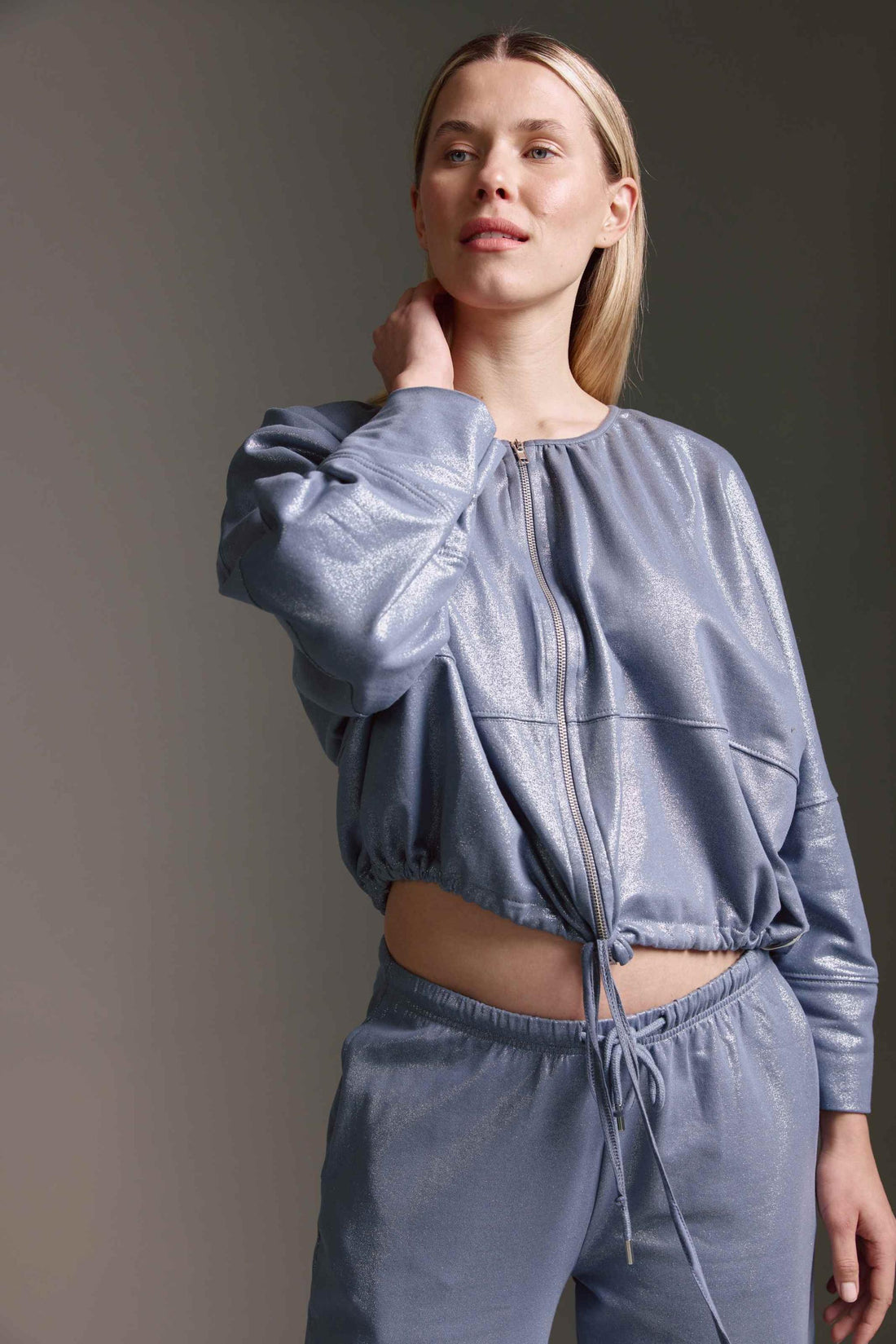 Sweatjacke Mit Tunnelzug Und Glitterprint