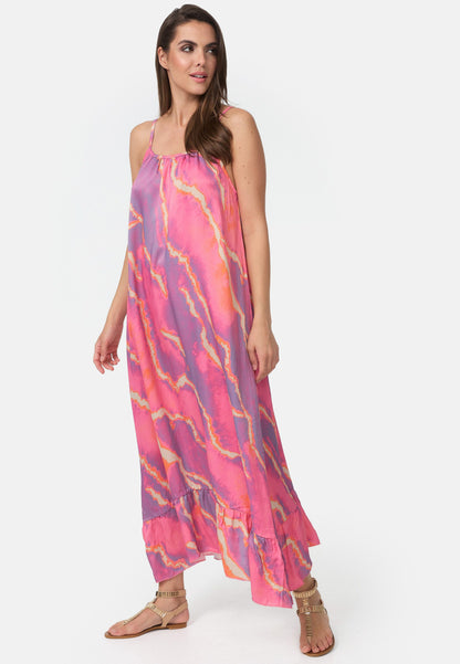 Satin Slipdress Mit Volants Und Marble Aop