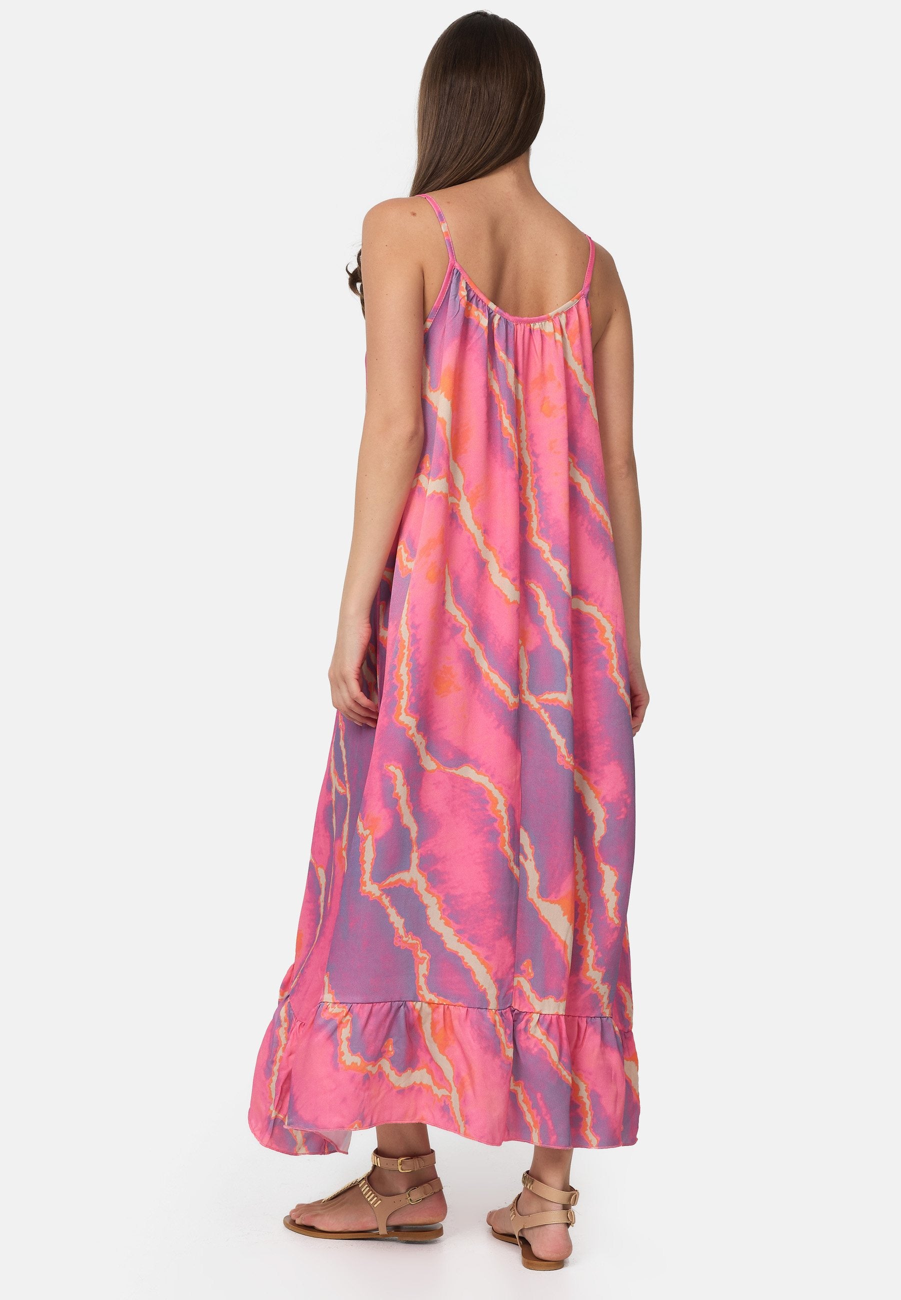 Satin Slipdress Mit Volants Und Marble Aop