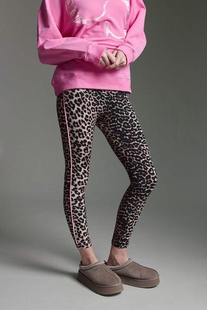 Softe Leggins Mit Hohem Bund, Leo Aop Und Kontrastpaspel