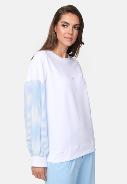 Material-Mix Sweatshirt Mit Ballonärmeln