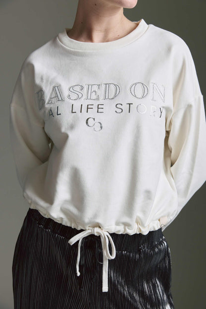 Sweatshirt Mit Rundhals, Tunnelzug Und Strass Wording