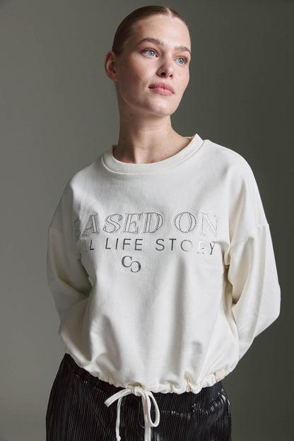 Sweatshirt Mit Rundhals, Tunnelzug Und Strass Wording
