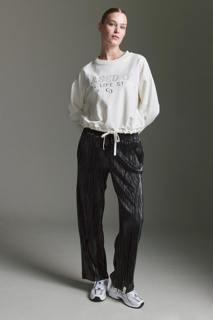 Sweatshirt Mit Rundhals, Tunnelzug Und Strass Wording