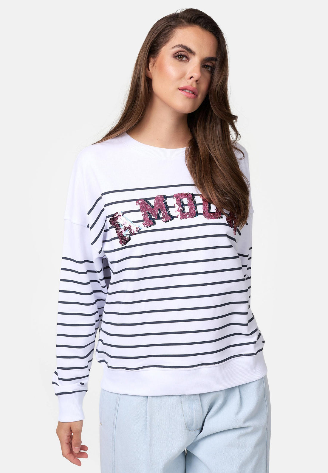 Sweatshirt Mit O-Hals, Ringel Druck Und Amour Stick