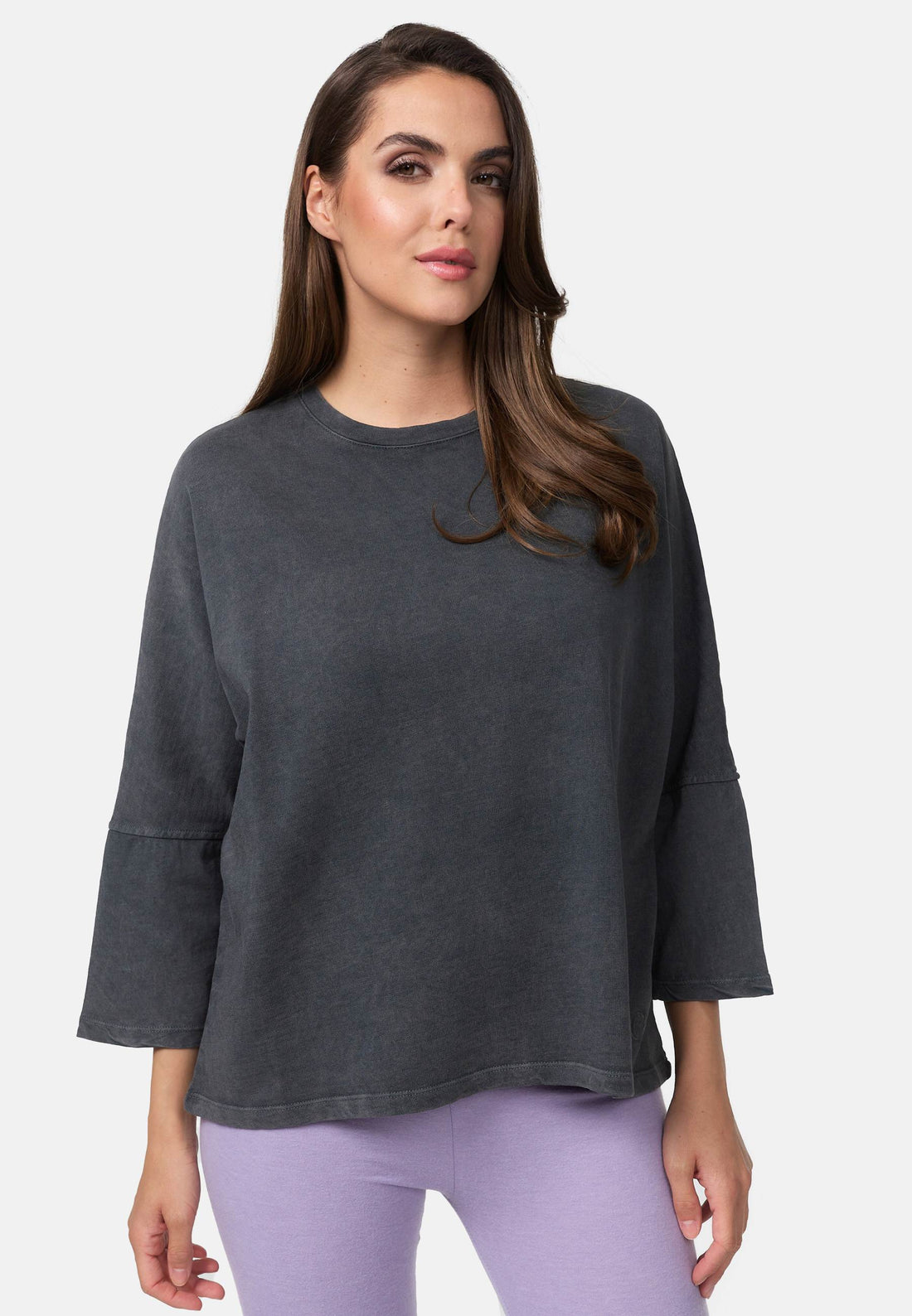 Gewaschenes Material-Mix Sweatshirt Mit 3/4 Arm