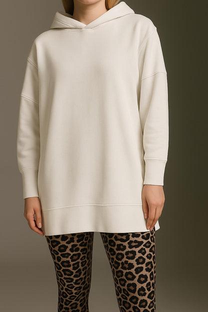 Softes Long Sweatshirt Mit Kapuze, Inside-Out Elementen Und Seitenschlitz