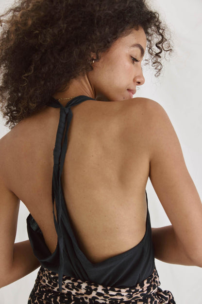 Material-Mix Top Mit Detail Am Rücken