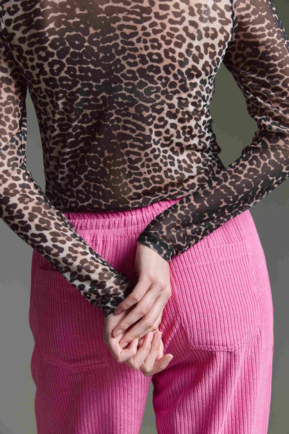 Sheer Langarmshirt Mit Stehkragen Und Leo Aop