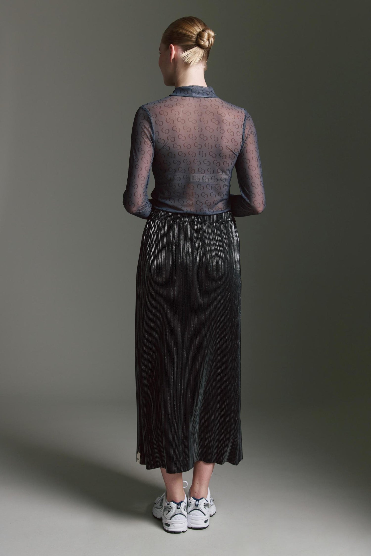 Sheer Langarmshirt Mit Stehkragen Und Logo Aop