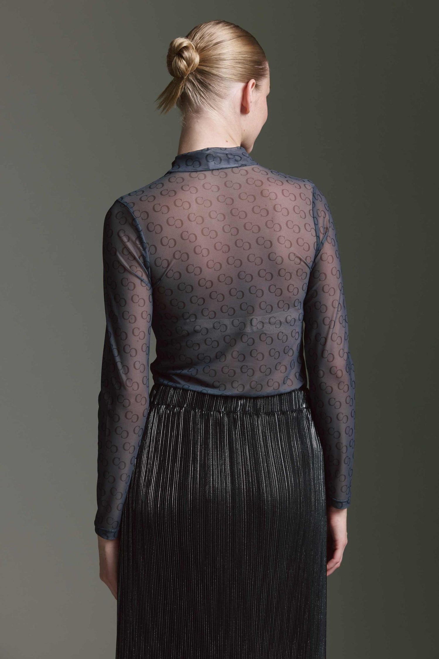 Sheer Langarmshirt Mit Stehkragen Und Logo Aop