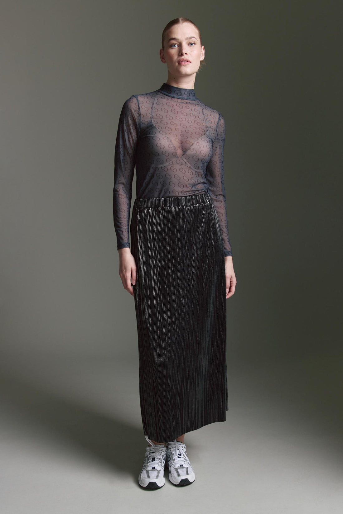 Sheer Langarmshirt Mit Stehkragen Und Logo Aop