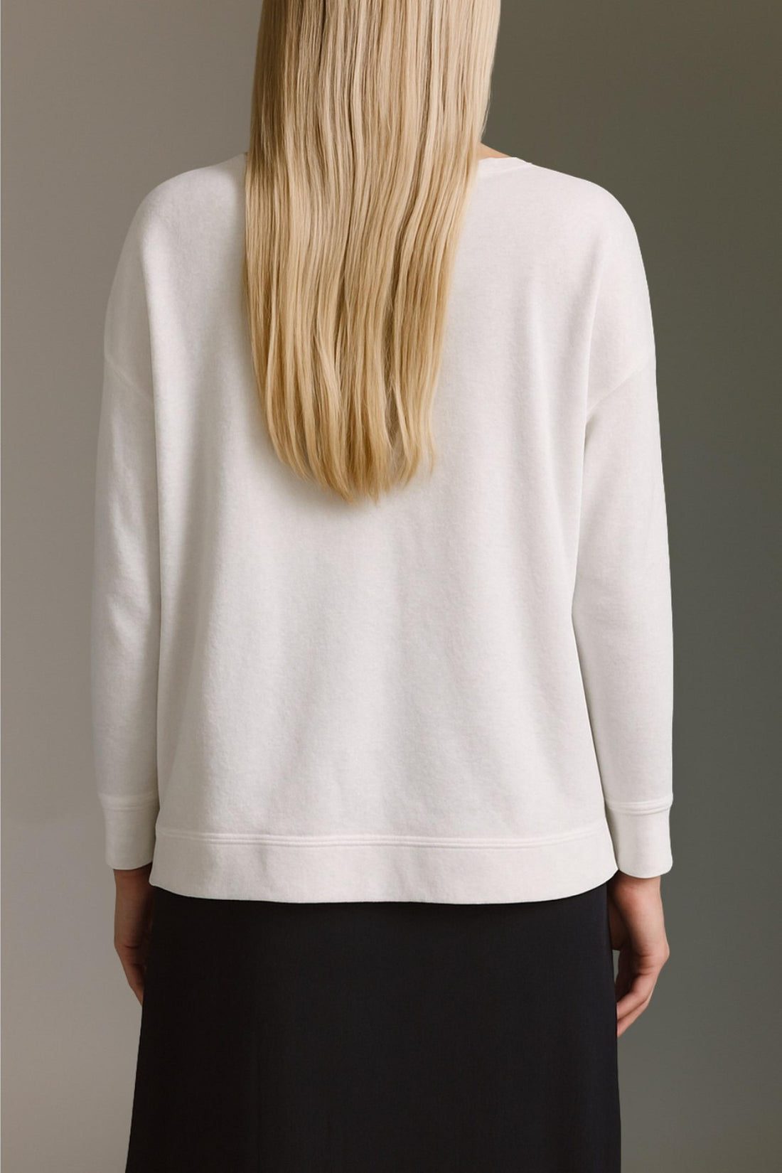 Strickoptik Langarmshirt Mit Weitem V-Hals Und Saumversatz