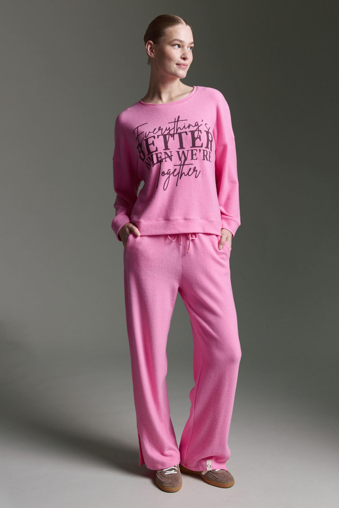 Cozy Oversized Langarmshirt Mit Seitenschlitzen Und Druck