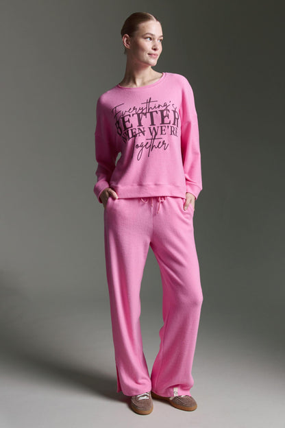 Cozy Oversized Langarmshirt Mit Seitenschlitzen Und Druck