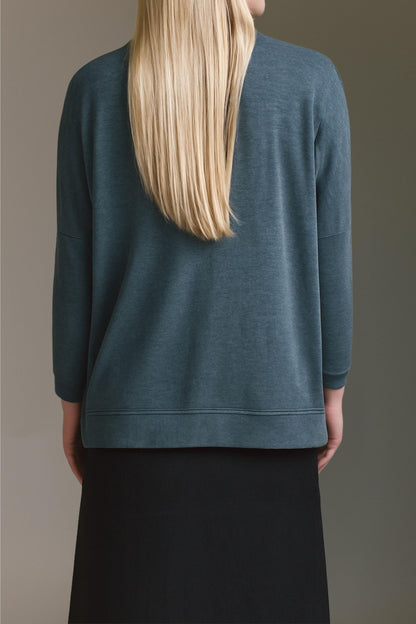 Strickoptik Langarmshirt Mit Weitem V-Hals Und Saumversatz