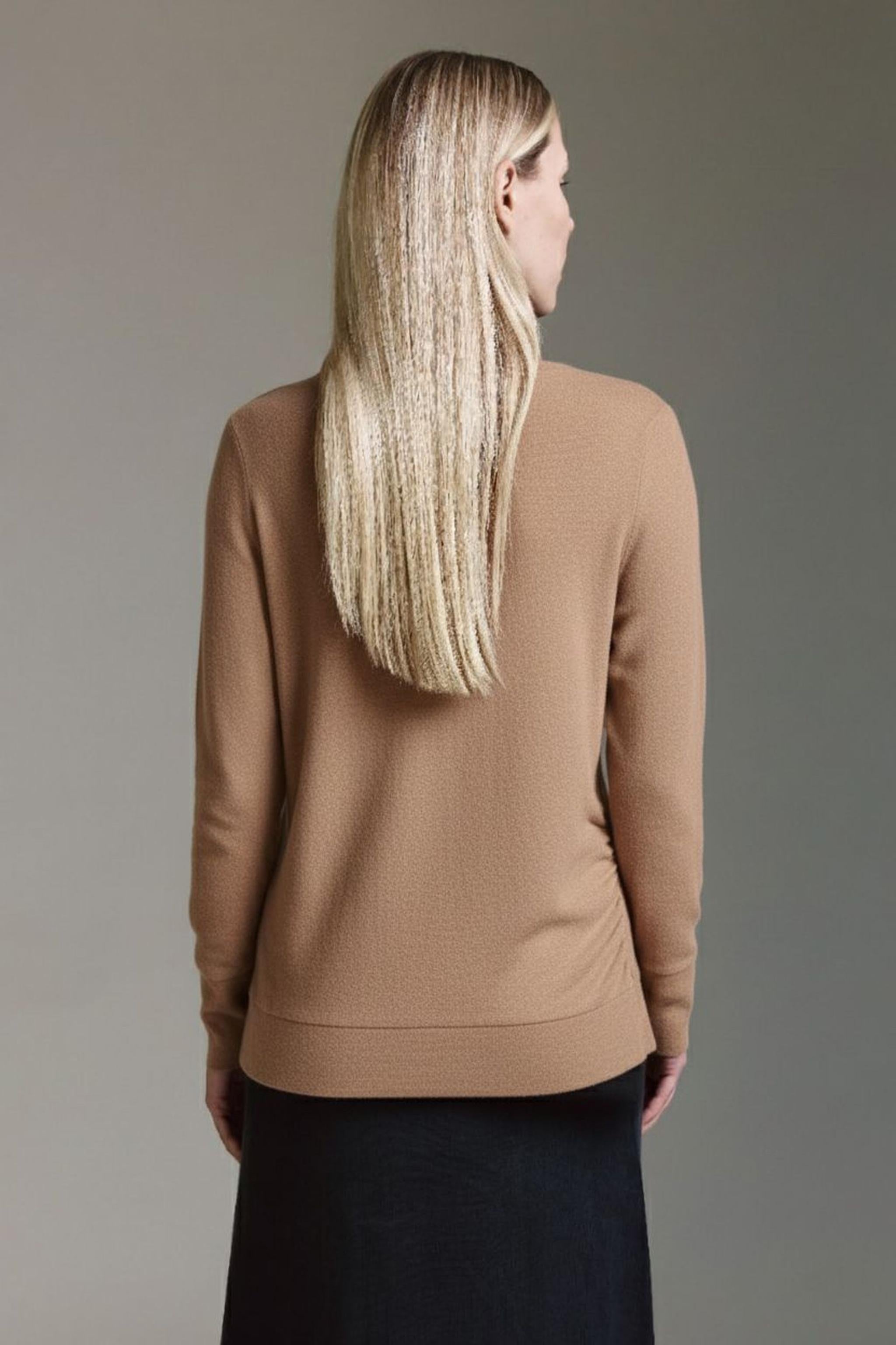 Strickoptik Langarmshirt Mit Weitem V-Hals Und Saumversatz