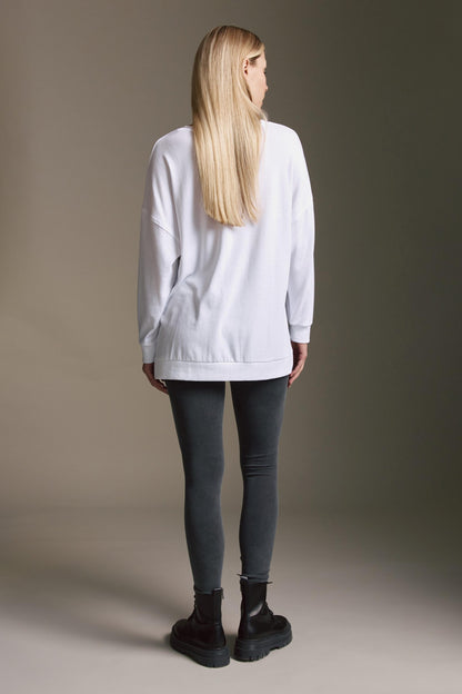 Strickoptik Langarmshirt Mit Rundhals, Seitenschlitzen Und Dream Until ItS Your Reality Druck