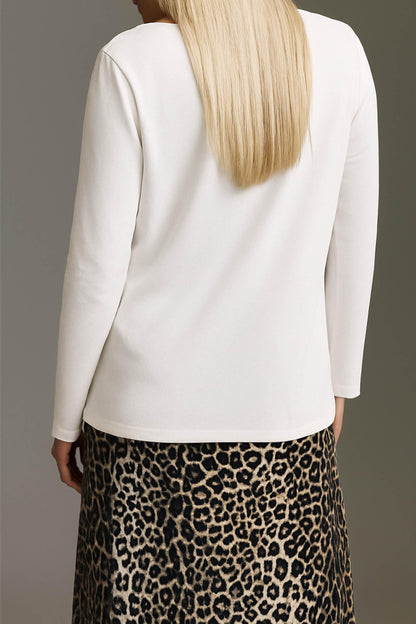 Strickoptik Langarmshirt Mit V-Hals Und Rollkanten