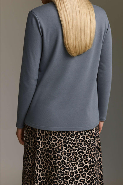 Strickoptik Langarmshirt Mit V-Hals Und Rollkanten