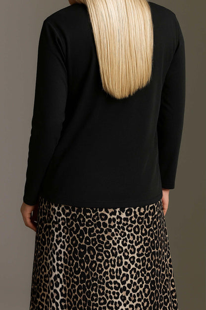 Strickoptik Langarmshirt Mit V-Hals Und Rollkanten