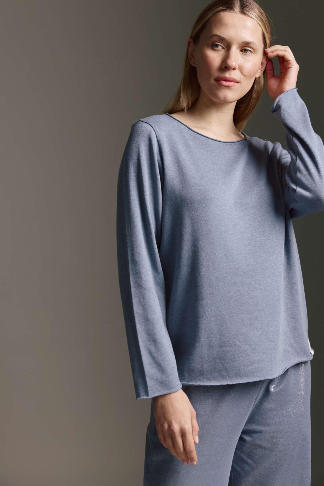 Strickoptik Langarmshirt Mit Rundhals Und Rollkanten