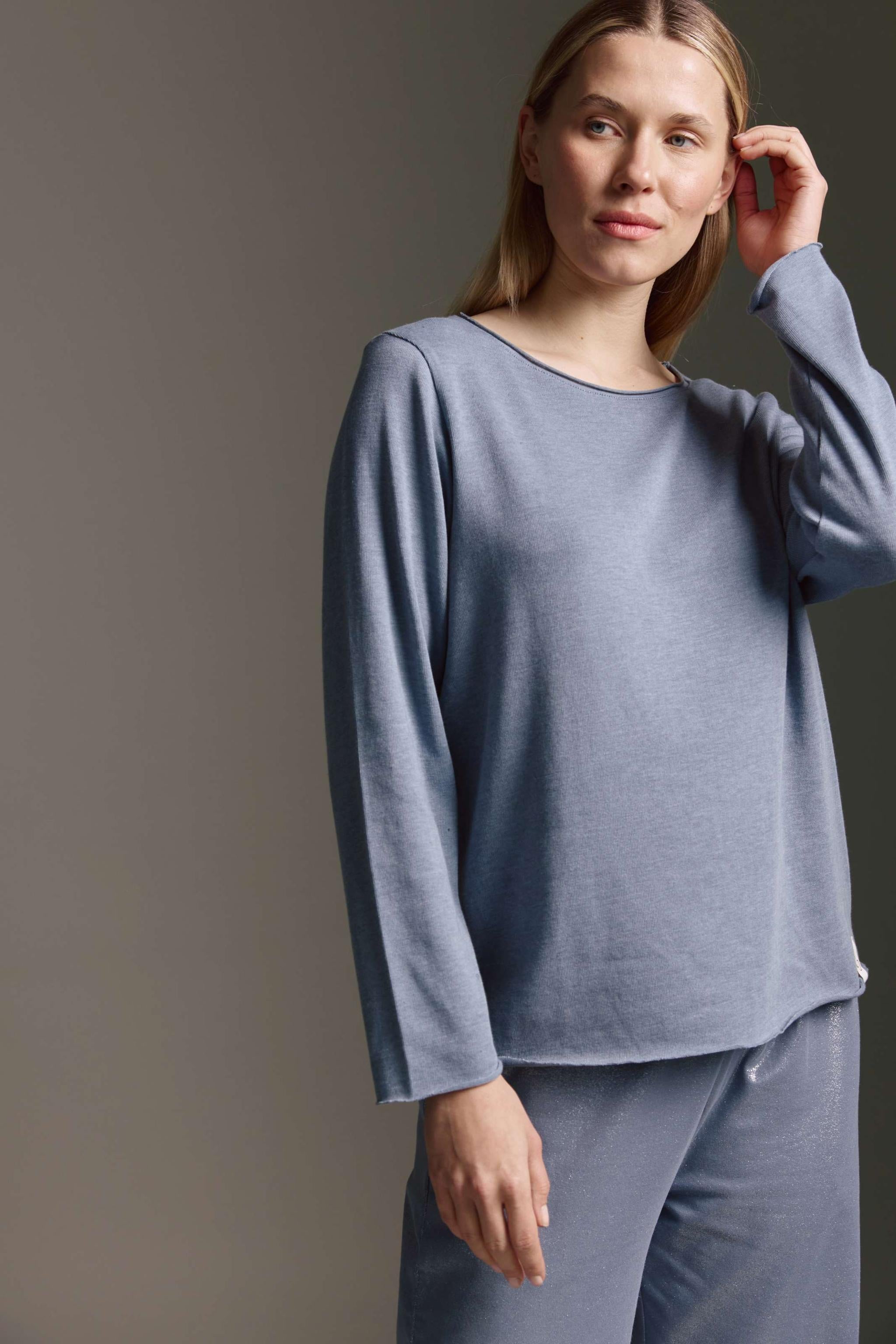 Strickoptik Langarmshirt Mit Rundhals Und Rollkanten
