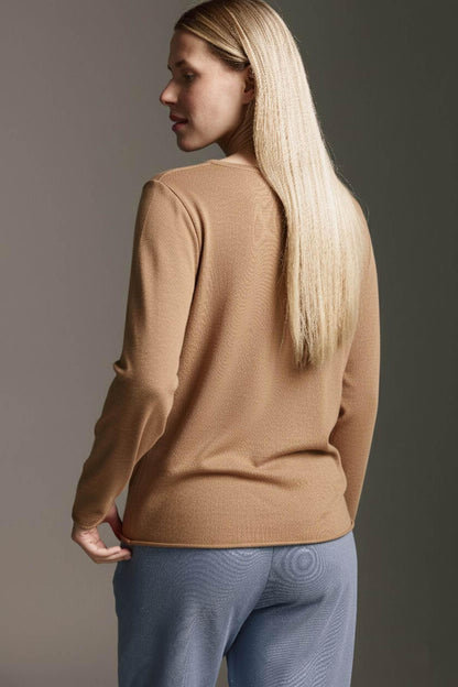 Strickoptik Langarmshirt Mit Rundhals Und Rollkanten
