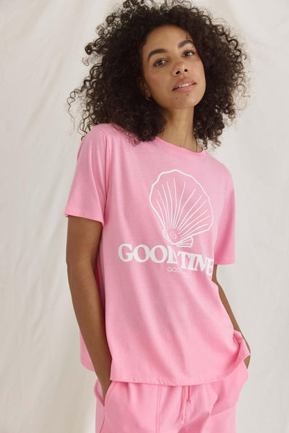 Weiches T-Shirt Mit Good Times Druck, Rückenwrap Und Rundhals