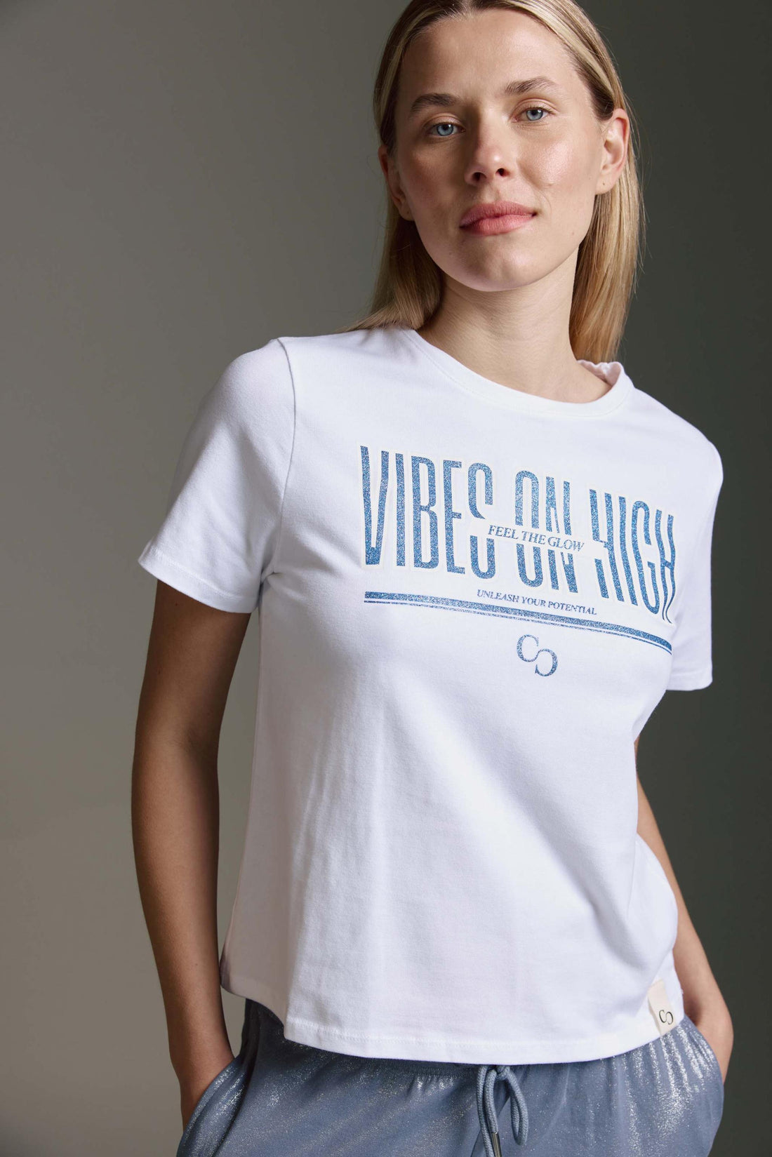 Gewaschenes T-Shirt Mit Rundhals Und Vibes On High Druck