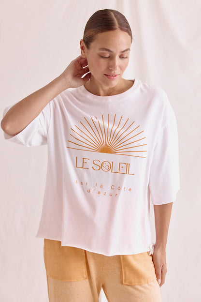 Softes Oversized T-Shirt Mit Rundhals Und Le Soleil Druck