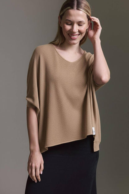 Strickoptik T-Shirt Mit V-Hals Und Saumversatz