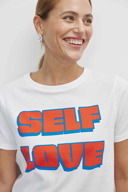 Softes Regular Fit T-Shirt Mit O-Hals Und Self Love Druck