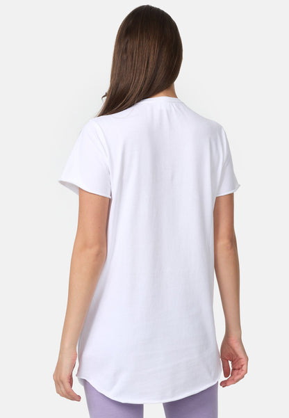 Gewaschenes Long T-Shirt Mit Tiefem O-Hals