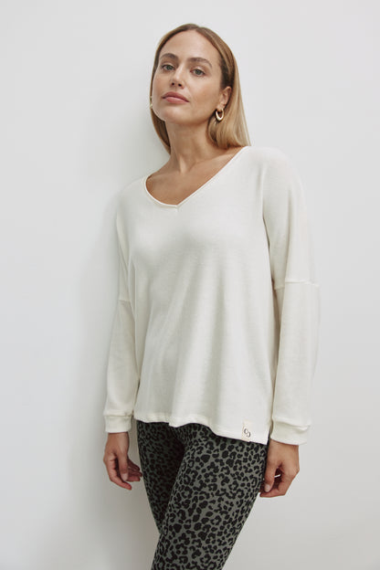 Cozy Langarmshirt Mit Weitem V-Hals Und Saumversatz