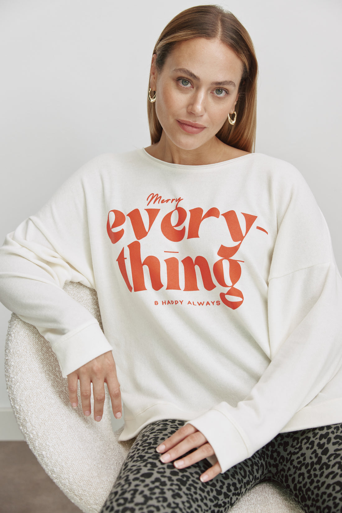 Oversized Cozy Langarmshirt Mit Seitenschlitzen Und Merry Everything Druck