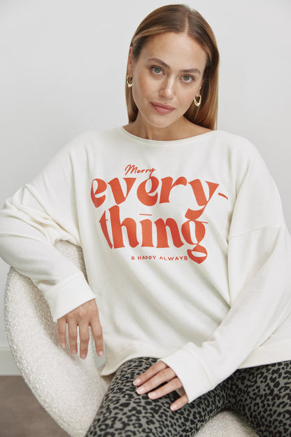 Oversized Cozy Langarmshirt Mit Seitenschlitzen Und Merry Everything Druck