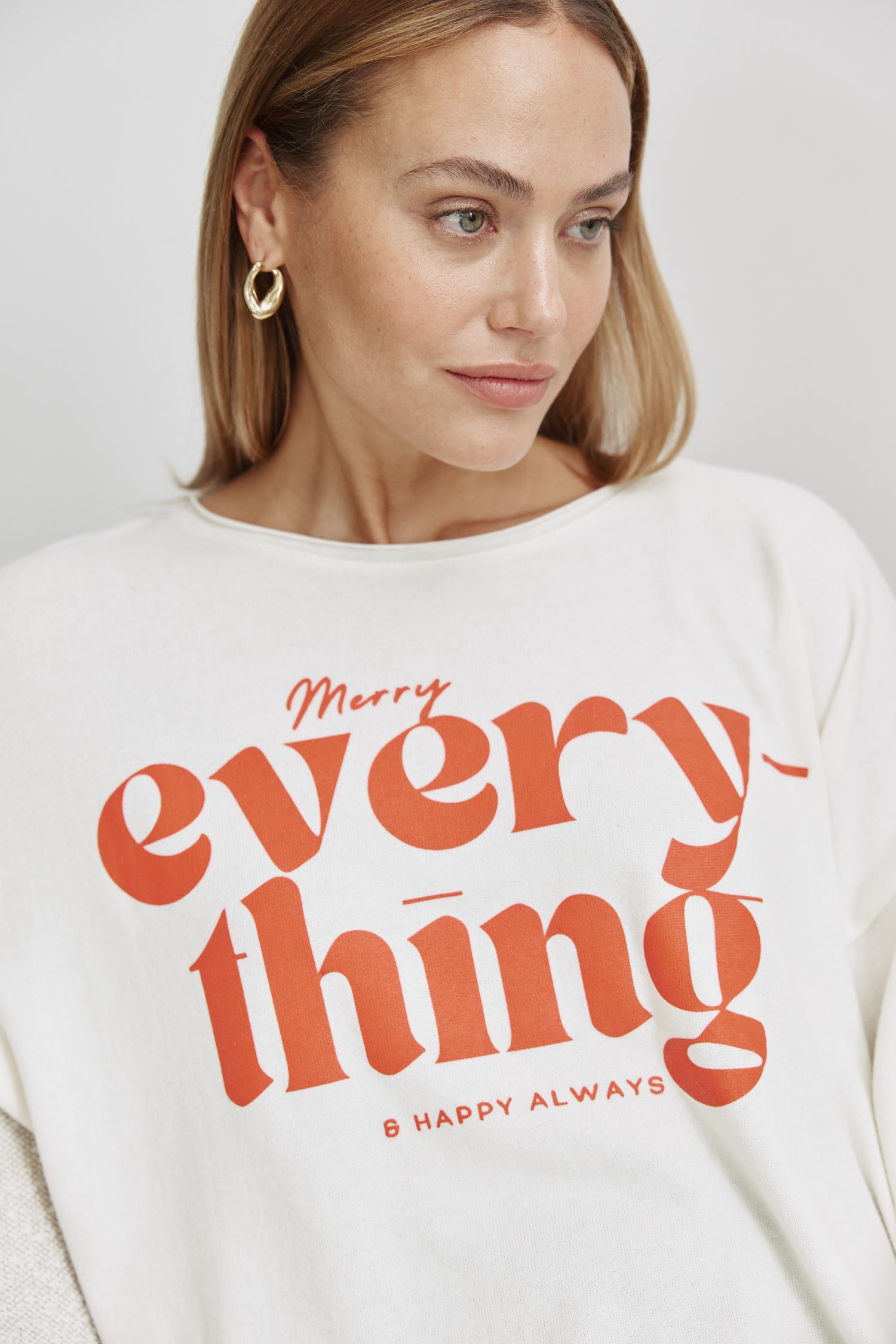 Oversized Cozy Langarmshirt Mit Seitenschlitzen Und Merry Everything Druck