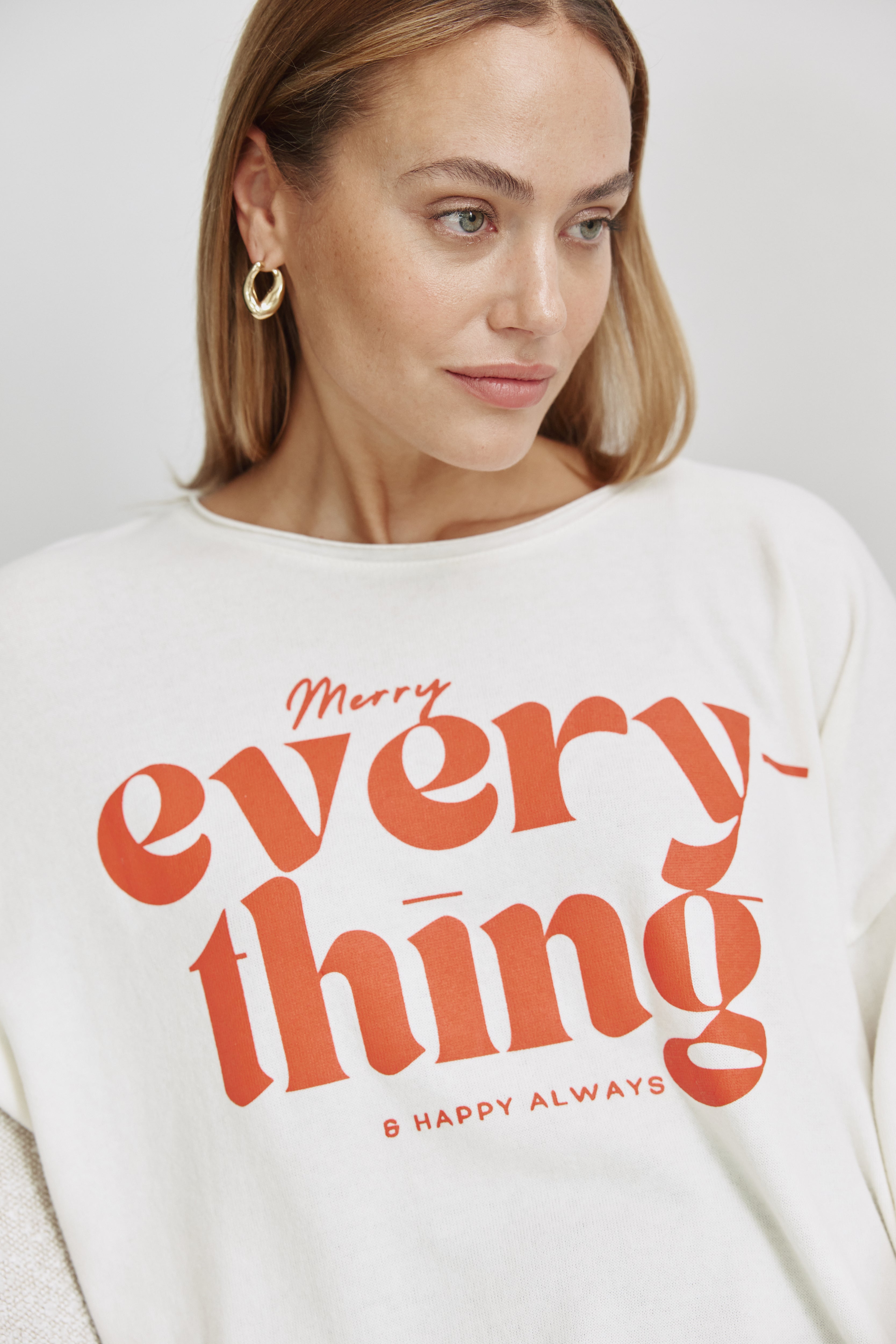 Oversized Cozy Langarmshirt Mit Seitenschlitzen Und Merry Everything Druck